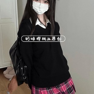 日系JK制服套头针织衫 百搭 V领学院风校供感毛衣女秋冬显瘦春秋款