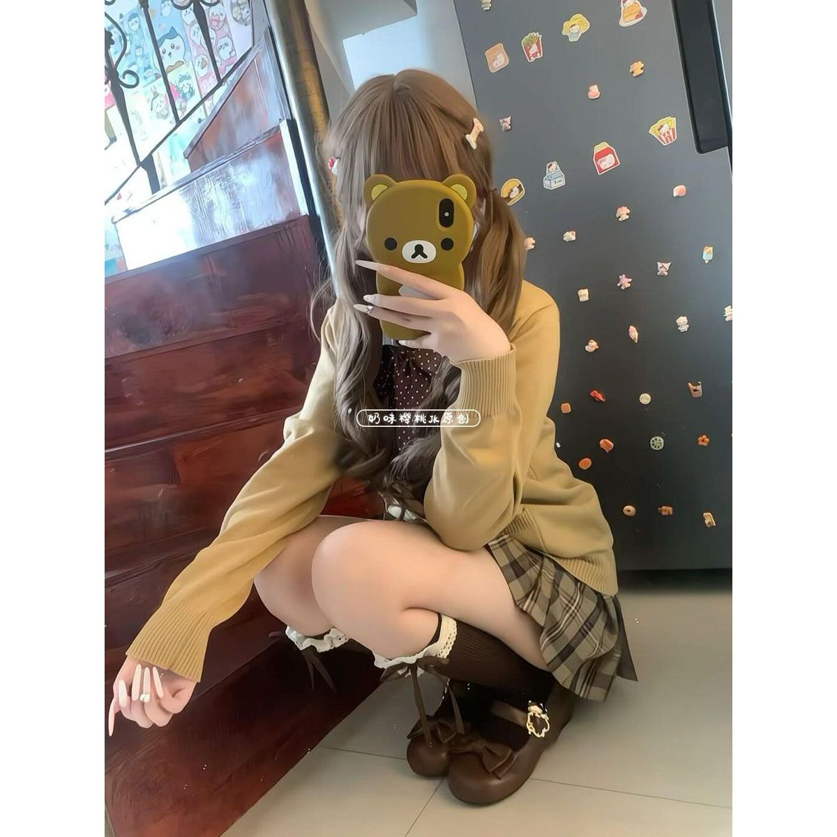 焦糖色JK制服日系原创针织衫开衫