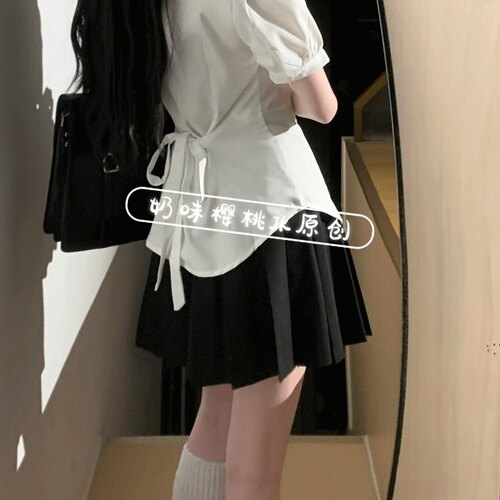 收腰后绑带jk衬衫短袖女日系学院