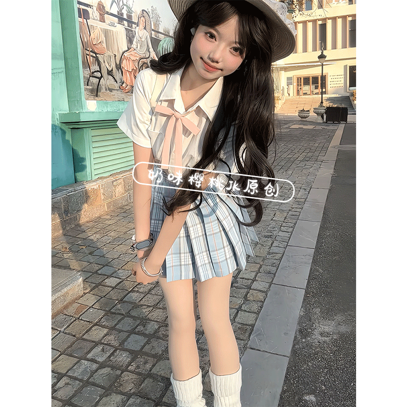 原创jk制服套装日系甜美风短袖