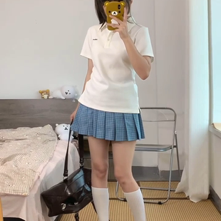 原创夏季 polo衫 小岛 基础款 修身 日系学院风校供感刺绣上衣女套装