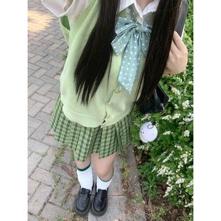 上衣校供套装 JK制服小青梅格裙夏季 叠穿衬衫 新品 百搭针织背心开衫