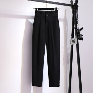 九分小脚萝卜裤 黑色西装 子宽松显瘦高腰花苞哈伦裤 女春夏新款 裤