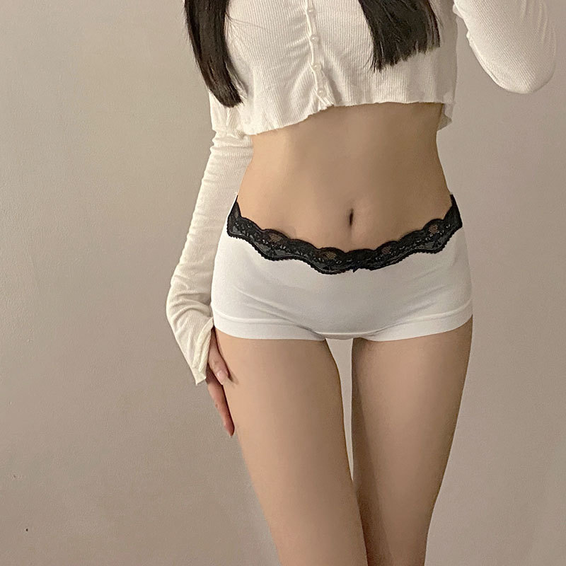 无痕冰丝伪娘内裤高弹女装大佬平角防走光中腰蕾丝波点男娘三角裤