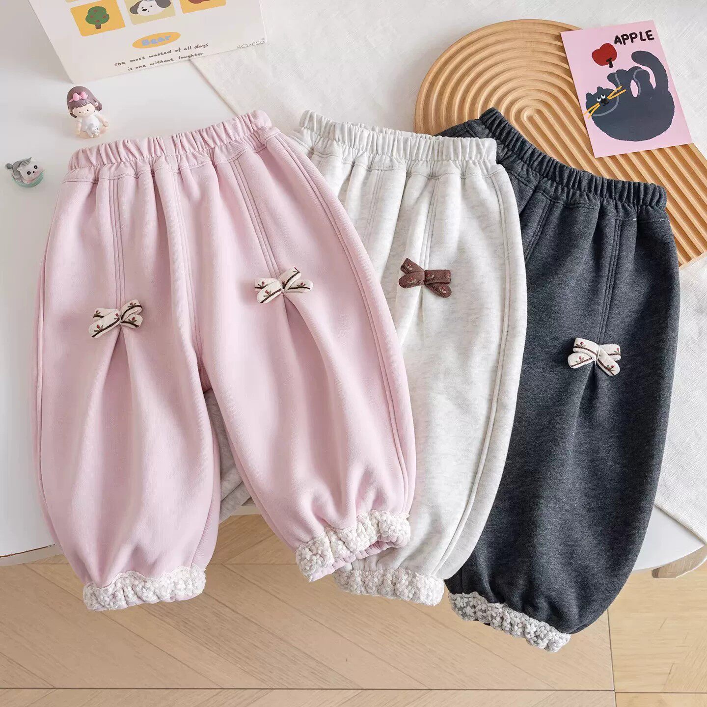 女童甜美蝴蝶结花边灯笼裤春秋宝宝宽松休闲运动长裤洋气儿童裤子