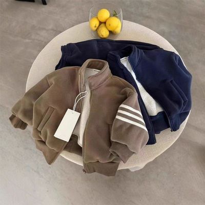 儿童秋冬装新款宝宝加绒保暖外套男童奥利绒夹克开衫休闲加厚卫衣