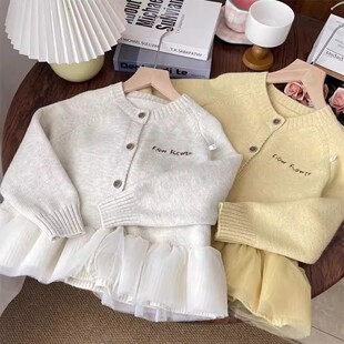 外套镂空毛衣开衫 新款 儿童针织衫 女孩子时尚 毛 外穿裙式 女童春韩版