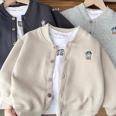 儿童针织开衫小外套2025秋装中小男女宝宝宽松休闲棒球服上衣