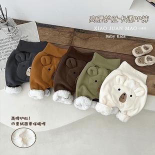 洋气保暖棉裤 男婴儿裤 女宝宝加绒加厚大屁屁裤 加绒卡通pp裤 子冬款