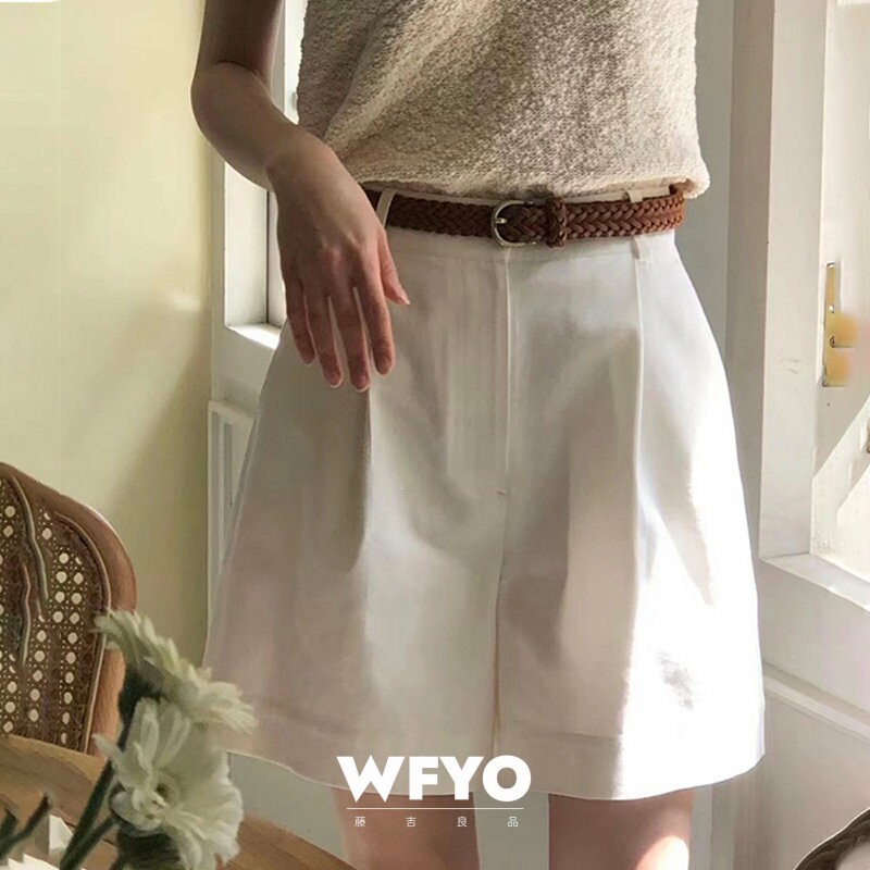 WFYO/高腰直筒西装五分裤女复古休闲2026夏气质宽松百搭阔腿短裤