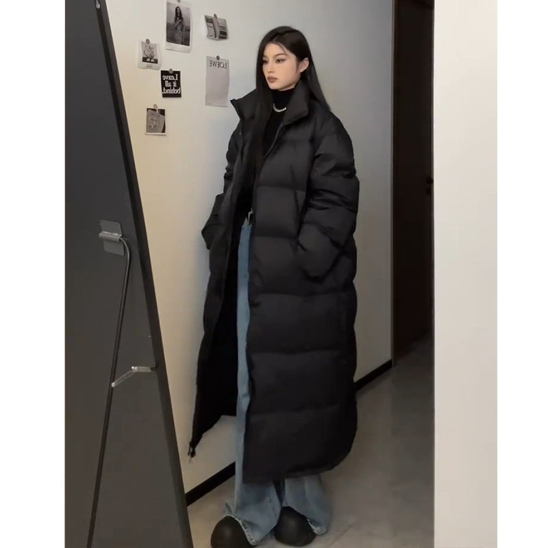 WFYO/黑色羽绒服女长款2025冬新款加厚宽松过膝中戏90白鸭绒外套