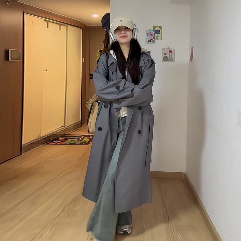 WFYO/灰色风衣外套女中长版2026春秋新款小个子高级感英伦风大衣