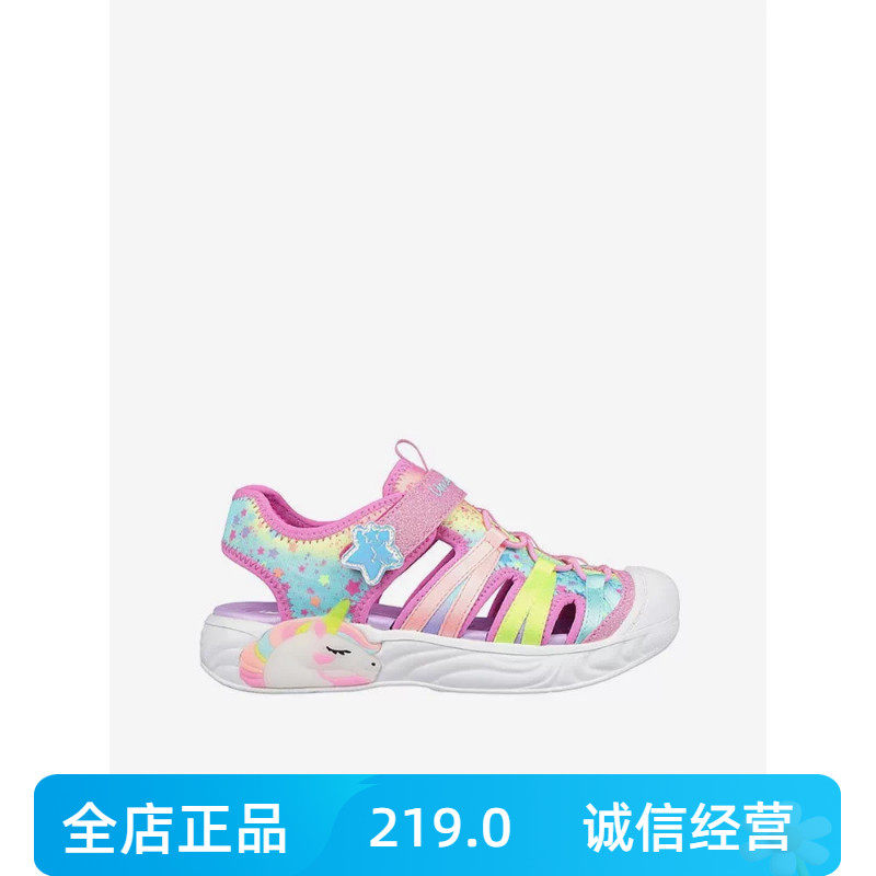 斯凯奇超轻闪灯包头大童运动沙滩凉鞋303102L-PKMT