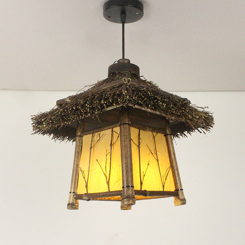 仿古中式竹吊灯茶室餐厅民宿阳台