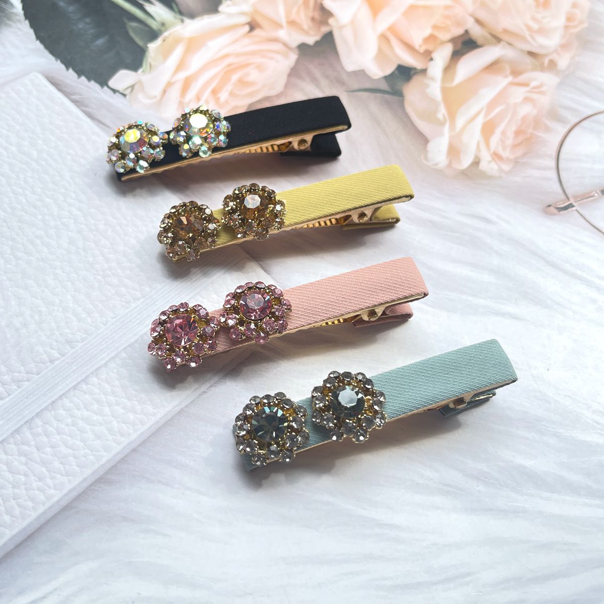 韩版高档水钻碎发夹子布艺鸭嘴夹