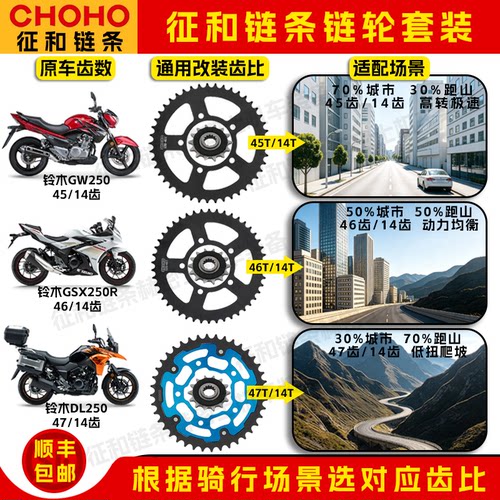 豪爵铃木GSX250 GW250F/S DL250征和二代静音牙盘钢包铝三件套