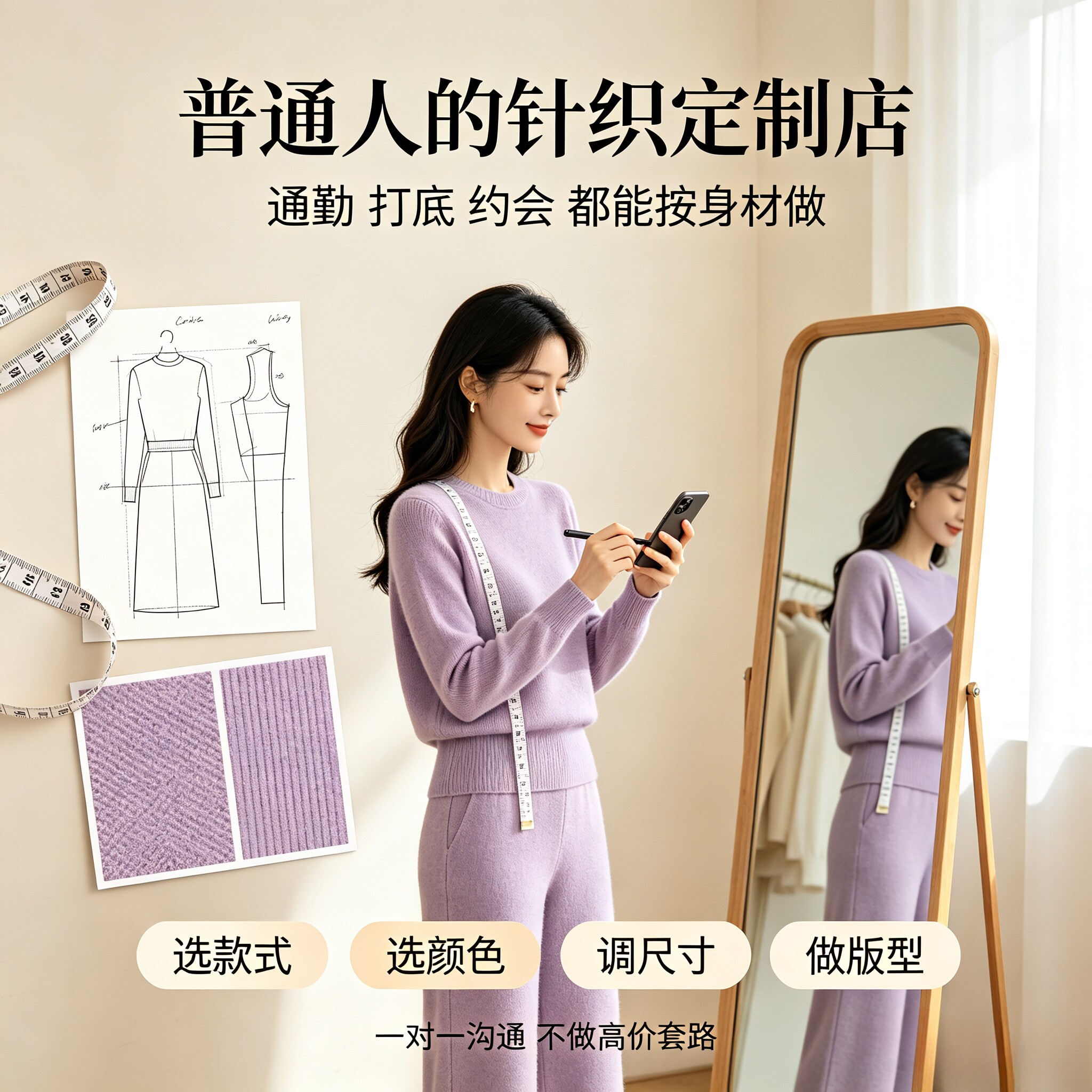 针织个人定制连衣裙小个高个微胖针织类定制/加工