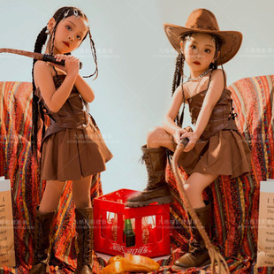 拍摄女童西部牛仔写真艺术照儿童摄影服装舞台走秀马卡龙演出服潮