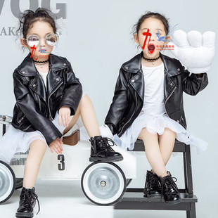 影楼拍照主题写真服装 舞台走秀大赛女童皮衣MOKA礼服儿童演出服酷