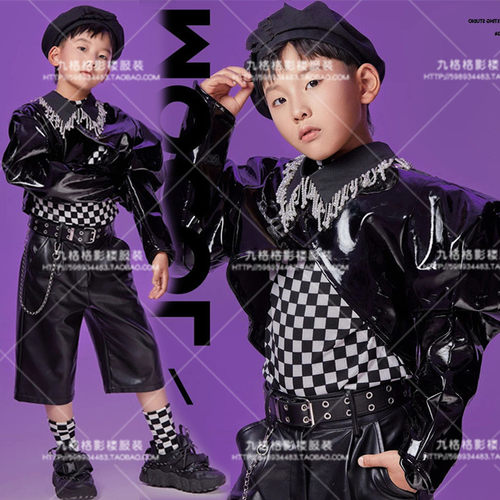 舞台走秀大赛男童皮衣机车服装潮