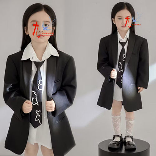 影楼拍照女童西装裙礼服模卡写真艺术照T台走秀大赛儿童演出服潮