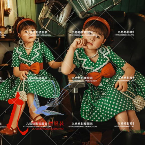 走秀比赛女童复古连衣裙8090年代港风演出服少儿模特大赛儿童服装
