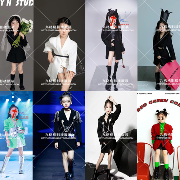 女童礼服加长西装裙潮童舞台走秀儿童演出服少儿模特T台大赛潮服