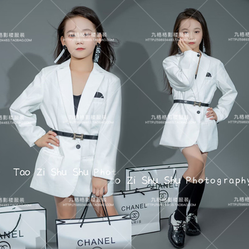 女童白色西装裙套装儿童演出服
