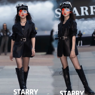 比赛女童皮衣机车服少儿模特大赛T台MOKA演出服舞台走秀儿童礼服