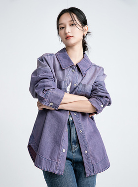 衣唱衣合2026年春季新款OVERSIZE紫色时尚渐变水洗宽松牛仔外套女
