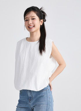 衣唱衣合 2025年夏季新款 无袖坎肩侧摆打结下摆弹力收口上衣衬衫
