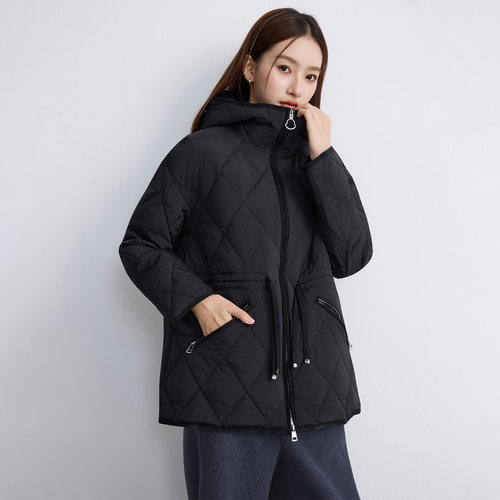 衣唱衣合连帽可收腰绗缝羽绒服