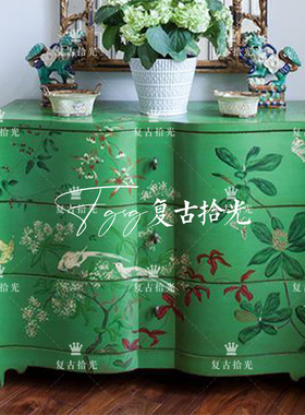 复古拾光法式复古实木彩绘玄关柜绿色客厅装饰柜储物柜家用展示柜