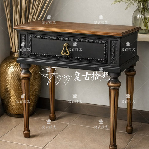 法式复古风实木床头柜黑色储物柜