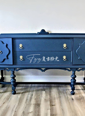 复古拾光美式复古雕花实木玄关柜客厅蓝色储物置物餐边柜可定制