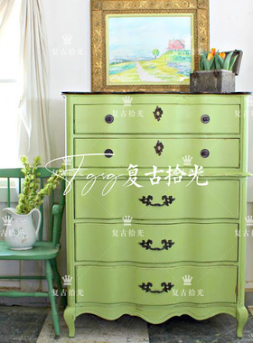 复古拾光 法式复古绿色实木五斗柜 小户型卧室储物柜 桦木抽屉柜