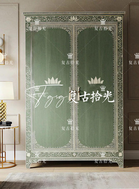 复古拾光 法式复古风实木衣柜 绿色彩绘双门大容量收纳柜卧室衣橱