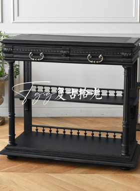法式复古餐边柜黑色玄关柜中古风靠墙边柜摆台私人高端定制家具