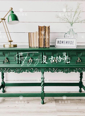 复古拾光法式复古实木雕花玄关柜客厅绿色装饰柜储物柜家用展示柜