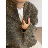 dannyandzee冬季 复古百搭慵懒宽松大版 型圣诞苔藓绿V领落肩毛衣男