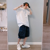 dannyandzee夏季 潮流纯色百搭叠穿帅气圆领BF情侣宽松棉短袖 T恤男