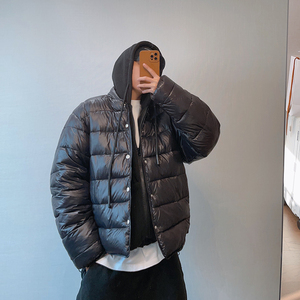dannyandzee冬季复古百搭短款亮面保暖加厚棒球领棉衣厚外套男INS