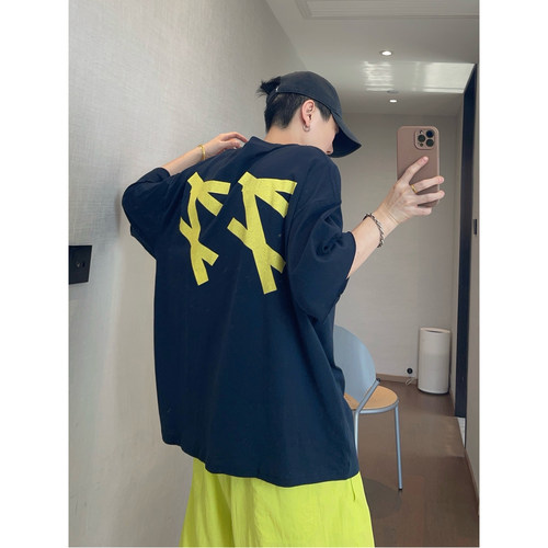 dannyandzee夏季复古宽松薄款棉数字印花大版型短袖T恤男半袖球衣