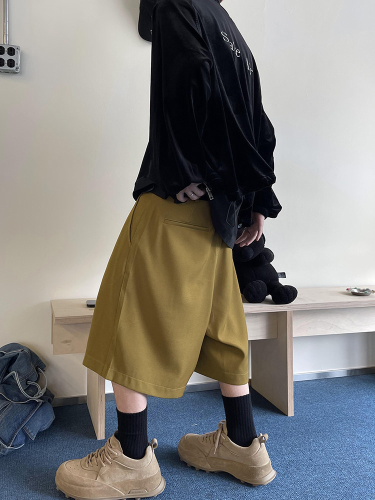 DANNYANDEE SUMMER RETRO VERSATILE GINGER SLOUCHY BIG SHORTS CROPPED MID PANTS MENS CULOTTES