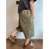 dannyandzee夏季 男INS 五分裤 复古百搭做旧重水洗毛边珠帆工装 短裤