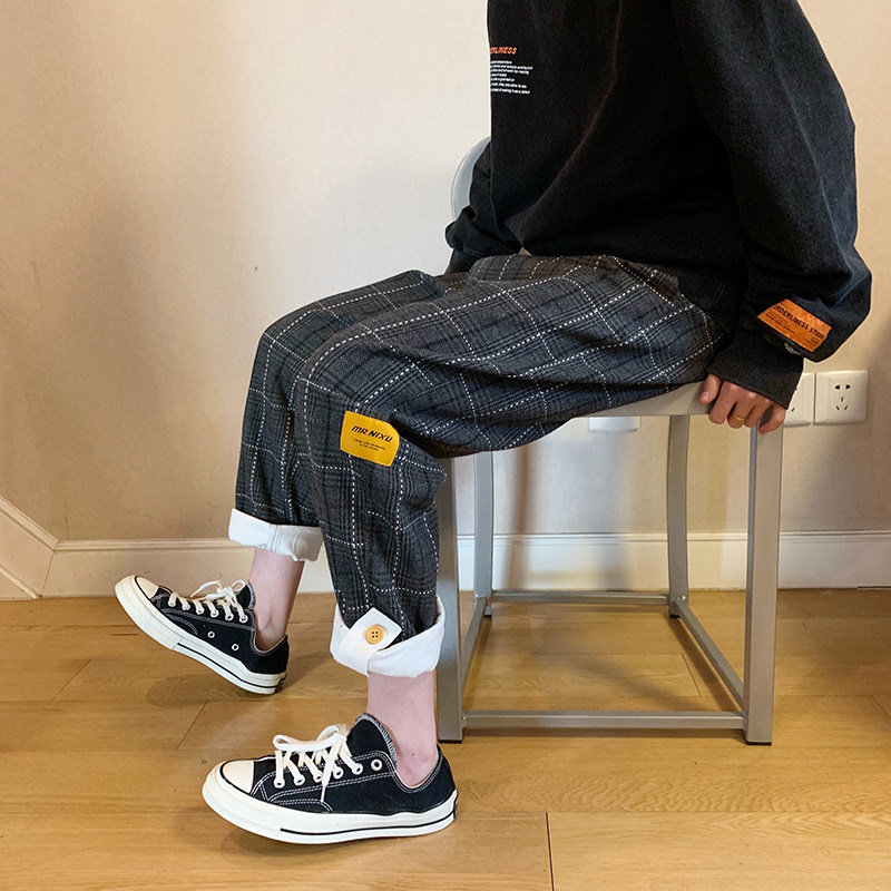 dannyandzee秋季潮流百搭复古格子呢料休闲裤男宽松休闲长裤子INS在类目 男装, 休闲裤中 - 来自Buy2taobao.com提供专业的淘宝代购服务