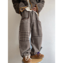 dannyandzee秋冬不规则棕色千鸟格复古重磅保暖呢料休闲裤男长裤