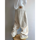 dannyandzee秋季复古百搭胚布色米白色做旧水洗弯刀工装裤男长裤