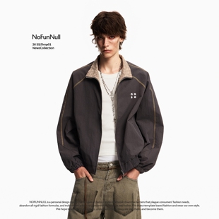 NOFUNNULL 千鸟格撞色休闲夹克男女春季 立体剪裁长袖 防风外套 美式