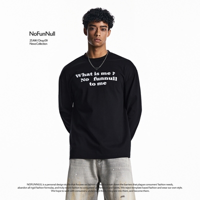NOFUNNULL美式绣花字母套头长袖t